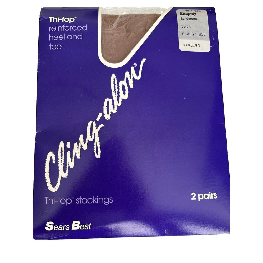 VTG Cling-Alon Thi-Top Garter Stocking SANDSTONE Reinf Toe & Heel 2pr SZ Shapely